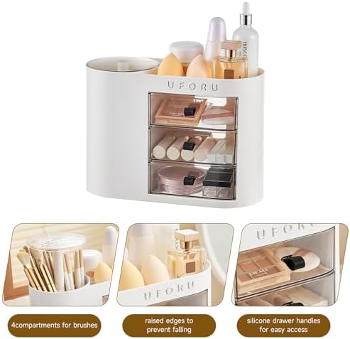 UFORU Makeup Organizer Countertop with Pop-Up Brush Holder for Vanity