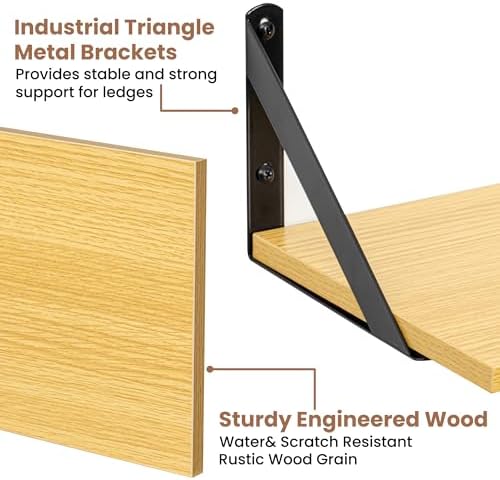 Axeman Floating Shelves for Wall, 16'' x 8'' Oak Wall Shelves Set of 2