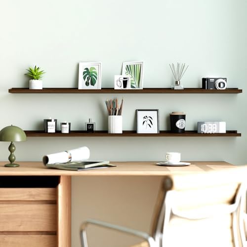 Walnut Floating Shelves for Wall Decor, 52 in Shelf with Lip, 2 Set