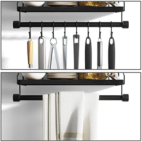 Alsonerbay Floating Shelf for Wall with Wooden Towel Bar, Black