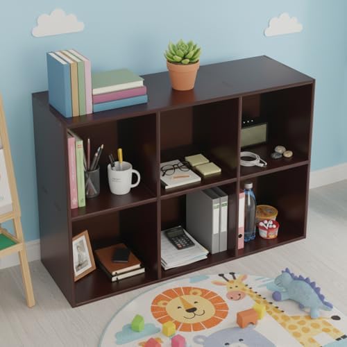 Solid Wood Cube Bookcase, Floor-Standing Storage Bookshelf(6-Cube)