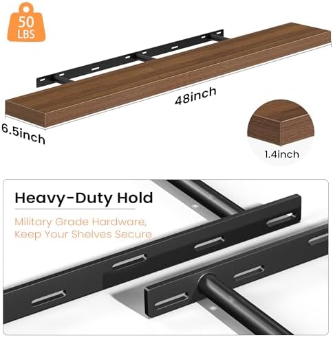 Fun Memories Floating Shelves for Wall 48 Inch, Set of 2 – Wall-Mounted Storage & Display Shelf with Invisible Bracket, 