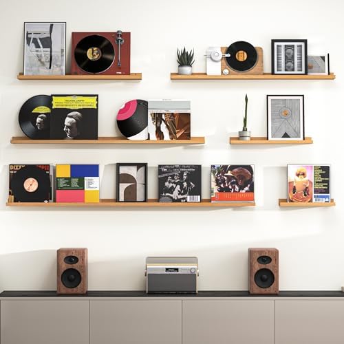 Heimlove Picture Ledge Shelf, Floating Shelves Set of 2, 56 Inches Picture Shelf for Wall with Ledge, Kids Bookshelf Wall Mounted for Living Room Bedroom Decor Books Photo Frames, Natural Oak