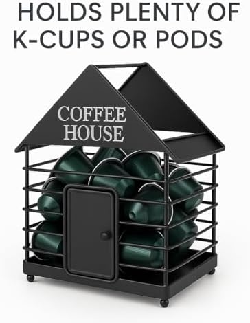 House-Shaped Coffee Pod Organizer – Countertop Coffee Station Holder for Keurig & Nespresso Pods – Modern Black or Gold 