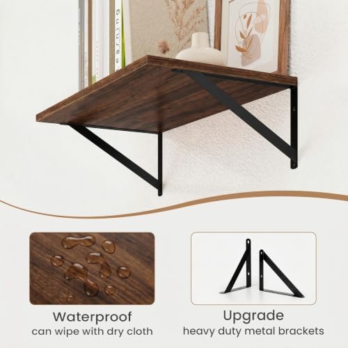 Heimlove Black Deep Floating Shelves for Wall, 15.75W x 8D Wood Wall Shelves Set of 2, Wide Floating Bookshelf for Livin