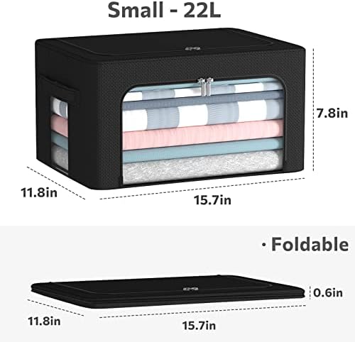 CYhom 3Pack Foldable Storage Bins - Frame Storage Box Linen Fabric Stackable Clothes Container Organizer with Clear Wind