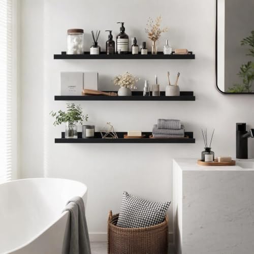36inch Long Floating Shelves for Wall Decor, 5-Set Shelves with Lip, Black