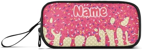 Custom Red Ice Cream Print Pencil Case Box Boys Girls Personalized Name Large Pencil Pouch Stationery Pen Bag Organizer for Kids Adults School Office