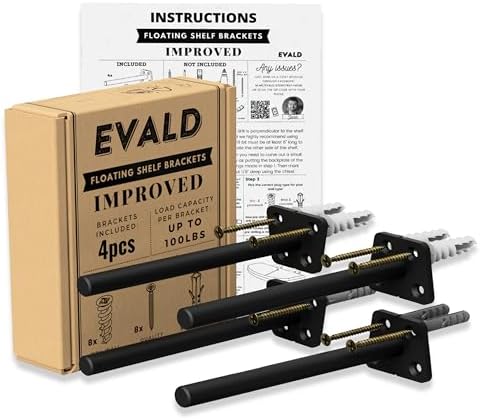 EVALD 8 Inch Floating Shelf Brackets, Hidden Shelf Brackets for Floating Shelves, Heavy Duty Shelf Bracket with Screws &