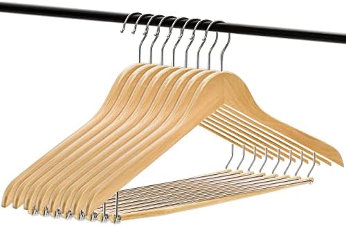 Tosnail 8 Pack Wooden Suit Coat Hangers with Locking Bar, Wood Hanger Pants Clothes Hanger - Flat Construction for Savin