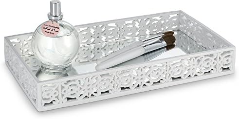 Creative Scents Mirror Janette White Vanity Tray for Bathroom - Small Rectangle Makeup & Perfume Tray for Counter and Dr