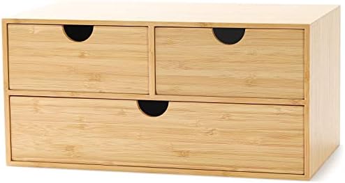 Bamboo Desk Organizer with Drawers, 3-Drawer Desktop Storage Box