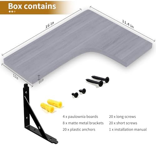 ROMGUAR CRAFT Corner Floating Shelves Wall Mounted Set of 4, Light Grey