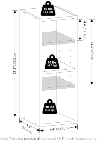 Furinno Fulda Book Shelf, 2-Tier Narrow Storage Cabinet, Bookcase with 8-in Width Storage Shelf, 9.3 x 7.9 x 21.2, for L