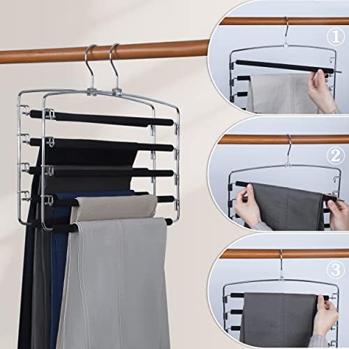 TOPIA HANGER Pants Hangers Space Saving with 5 Tiers Non-Slip Foam Padded
