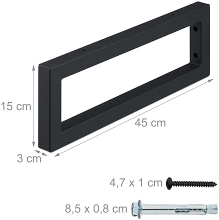 Relaxdays Wall Bracket, Set of 2, 45 cm, Steel, Shelf Brackets for Washbasin & Wall Shelf, Rectangular Shelf Console, Bl