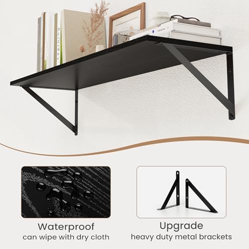 Heimlove Black Deep Floating Shelves for Wall, 30W x 8D Wood Wall Shelves Set of 2, Wide Floating Bookshelf for Living R