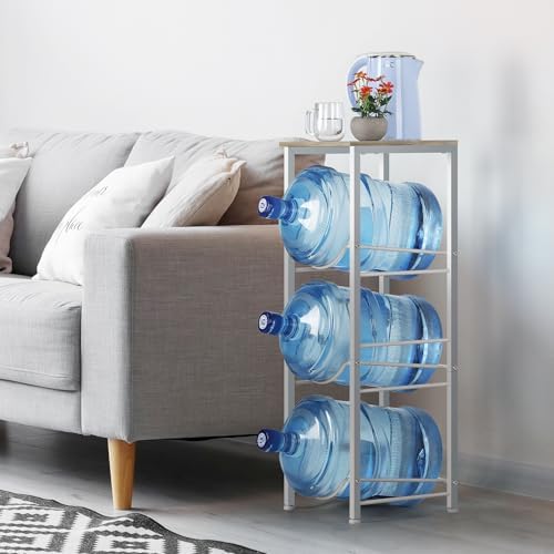 5 Gallon Water Bottle Holder Storage Rack, Water Cooler Jug Holder with Storage Shelves, 3-Tier Water Dispenser Stand fo