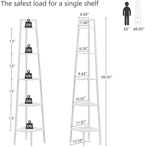 Hoctieon Corner Shelf, 5-Tier Corner Bookshelf, Rustic Ladder Shelf, Industrial Display Stand for Living Room, Kitchen, 
