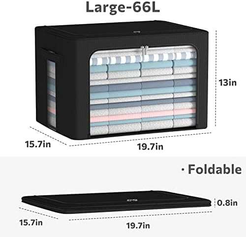 CYhom 3Pack Foldable Storage Bins - Frame Storage Box Linen Fabric Stackable Clothes Container Organizer with Clear Wind