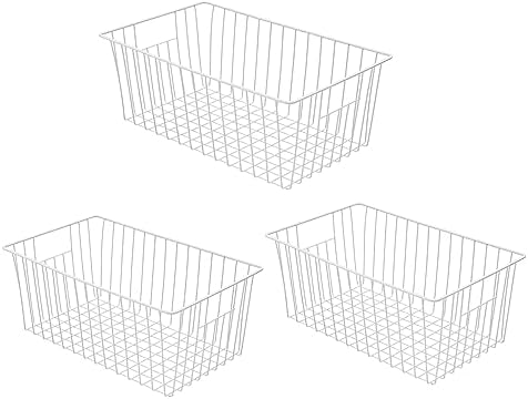 16Lx12Wx6H inch Wider Freezer Organizer Baskets Container, Refrigerator Metal Wire Storage Bins with Handles for Kitchen