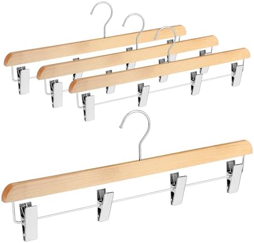 DoubleFill 4 Pcs Kilt Hanger 20 Inches Wooden Duty Skirt Hangers with 4 Clips for Closet (Wooden Color)