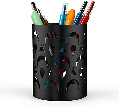 Mango Steam Metal Pen Holder, Stand for Desk - Pencil Cup Organizer for Office, Classroom, Home (Peacock, Black)