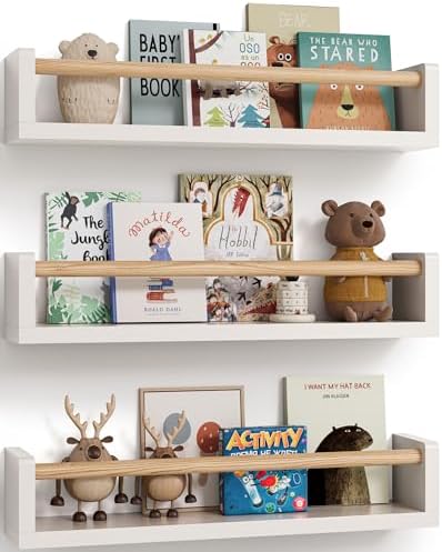 G&W Gruwald Nursery Book Shelves, Set of 3, Wall Bookshelf, Book Shelf for Kids Rooms, Wall Book Shelves for Bedroom Kids, Floating Shelf, Nursery Decor