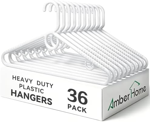 Amber Home 36 Pack Heavy Duty Plastic Hangers, White Plastic Clothes Hanger