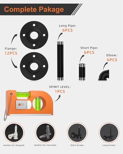 LuckIn Pipe Shelf Brackets for DIY 8 10 12 14 Inch Floating Shelves, Industrial Iron Pipe Bracket, Heavy Duty Metal Shel
