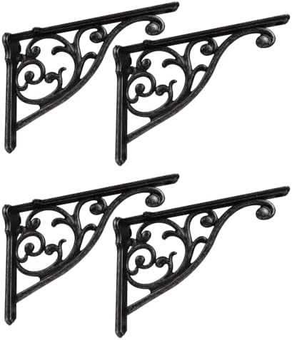 Shelf Brackets 4 Inch 4 Pack Heavy Duty Iron Gray Wall Bracket Victorian Kitchen Decorative Rack Shelves, Shelf Bracket 