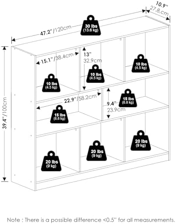 Furinno DALY Book Shelf, 8-Cube Bookshelf, Horizontal Cube Storage Organizer Bookcase, 10.9 x 47.2 x 39.4, for Living Ro