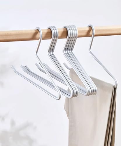 Premium Matte Silvery Aluminum Pants Hanger 10 Pack, 13.7” Extra Smooth & Durable Metal Shirt Dress Hanger,Aluminum Alloy Hanger,Clothing Support,Clothing Hang
