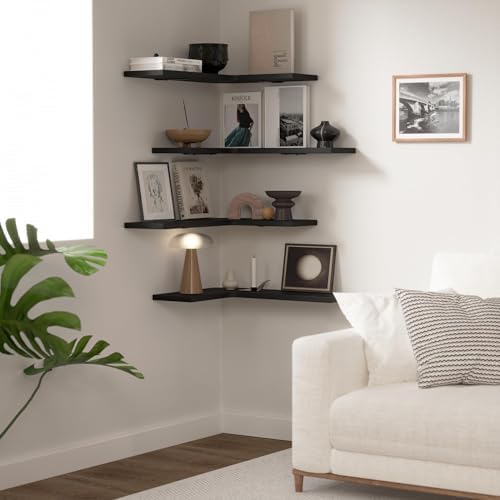 Floating Corner Shelves for Wall, Corner Wall Mounted Shelf for Home Décor Storage, Rustic Wood Shelves for Room, Bathro
