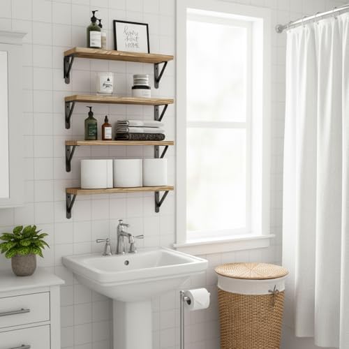Fixwal Wall Floating Shelves for Decor (Light Brown, Set of 4, 16.5 Inch)