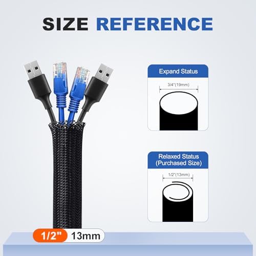 1/2 Inch 8ft Cable Management Loom Sleeve Cord Protector Wire Wrap Cover
