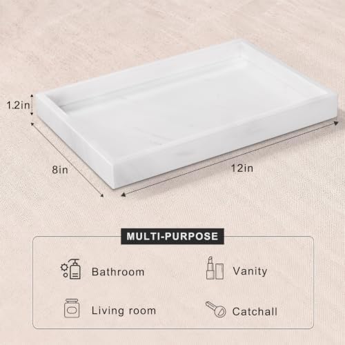 Bathroom Tray for Countertop, Marble Perfume Tray for Dresser Organizer, Marble Tray for Bathroom Counter & Home Decor, 