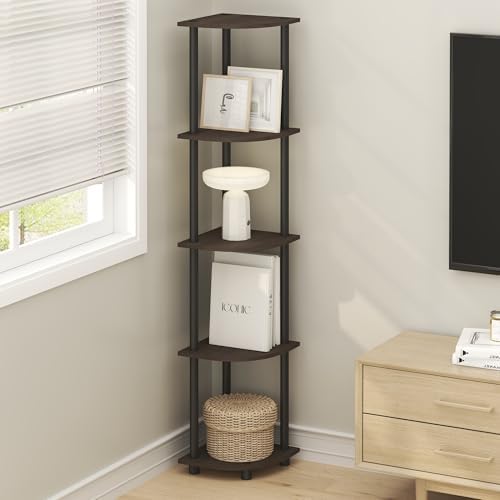 Furinno Turn-N-Tube Corner Shelf, 5-Tier Corner Bookshelf, Open Storage Shelves, for Organization and Storage, Living Ro
