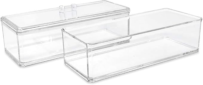 Acrylic Makeup Organizer Cosmetic Storage Display Case Makeup Brush Cotton Ball Pads Swab Q-tip Holder Lipstick Dispenser Canister Bathroom Container (9.2x3.7x5.1in, 2 Tiers, Clear)
