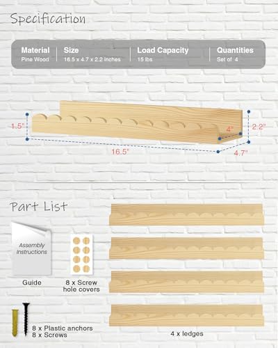 Harwaya Scalloped Nursery Bookshelf Wall Mounted 4-Pack, Natural Wood Floating Book Shelves for Wall, Cloud Wall Mount B