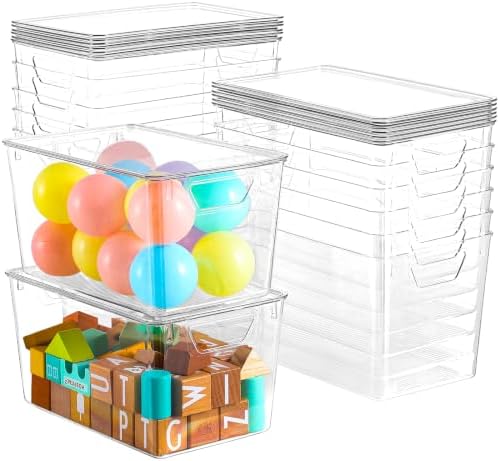 Freebat 12 Pack Clear Storage Bins with Lids, 7 Quart Pantry Organizer Bins