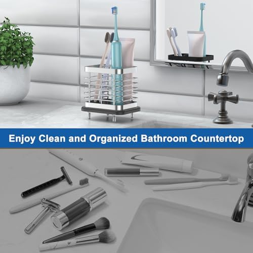 Toothbrush Holders for Bathroom, Adhesive Electric Toothbrush Holder with Fast Dry Tray Wall Mounted Toothbrush Holder S