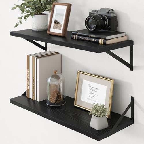 Axeman Deep Floating Shelves - 30 Inch Black Floating Shelves Set of 2-12 Inch Deep Wood Wall Shelves for Living Room Ba