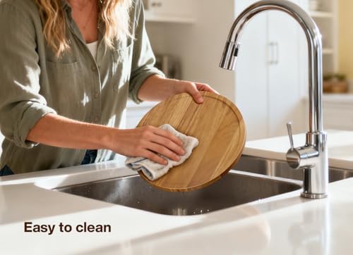 10" Acacia Wood Lazy Susan Turntable Organizer for Table Top, Round Wooden Lazy Susan Storage for Cabinet Countertop Pan