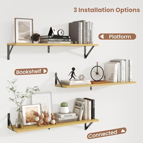 Axeman 32 Inch Floating Shelves, 8 Inch Deep Oak Wall Shelves Set of 2