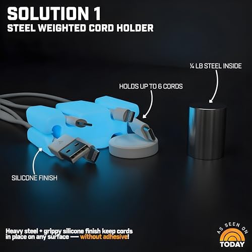 CordBrick 6PK Glowing Silicone + Steel Weighted Cable Holders for Nighstands, Cord Wraps for Travel, Unique iPhone Acces
