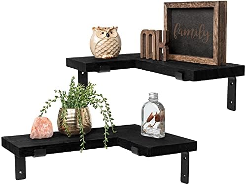 Mkono Corner Wall Shelves Rustic Wooden Floating Corner Shelves Display L Shapped Storage Organizer Displays for Home Li