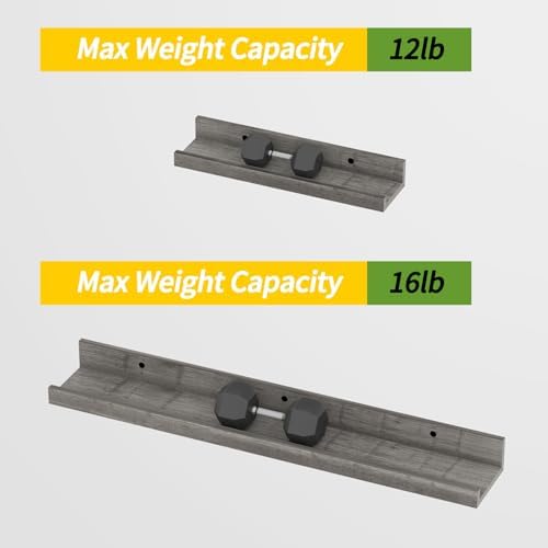 Lyeasw Rustic Grey Floating Shelves for Wall 24 Inch Long, Set of 5 Tiered-Depth Wall Shelves, Picture Ledge Shelf for L