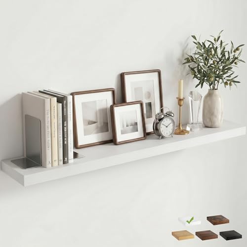48 Inch Floating Shelves for Wall, 6.5"D Wood Storage Shelves, White Finish