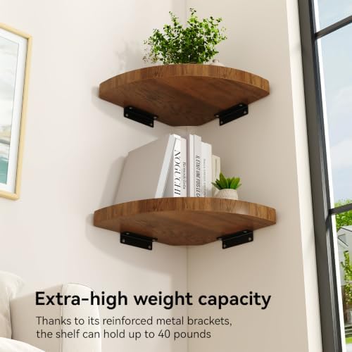 YMYNY Set of 2 Corner Floating Shelves for Wall 12" Vintage Brown HFS001H-2